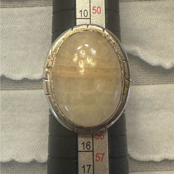 Vintage Oval Cream Tan Moonstone Ring Set in 925 Sterling Silver Sz 6.5 Boho - Picture 8 of 10